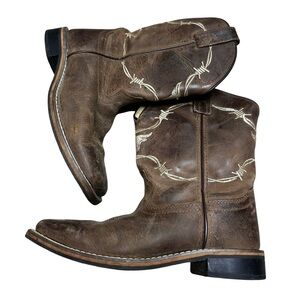 Smoky Mountain Boots Logan Waxed Brown Leather Cowboy Boots Sz 2.5 Style 3923C